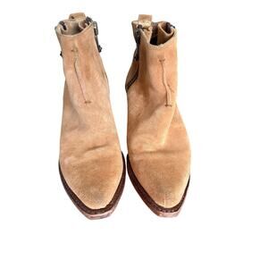 Frye Sacha Moto Shortie Suede 7.5 Leather Pointed Toe Side Zip Ankle Boots Sand